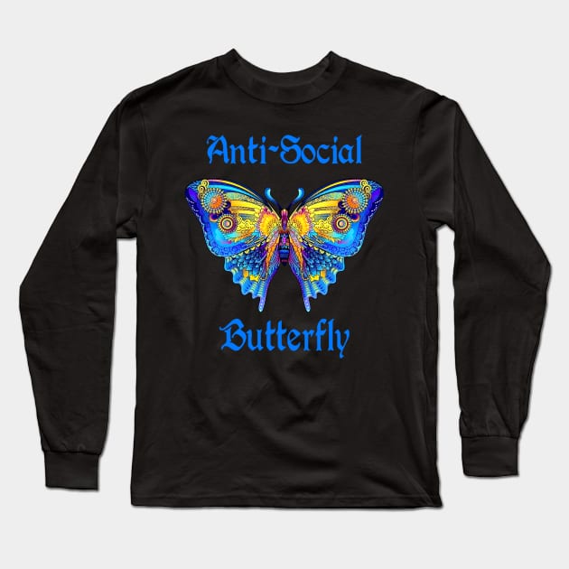 Colorful Anti-Social Butterfly Long Sleeve T-Shirt by Atteestude